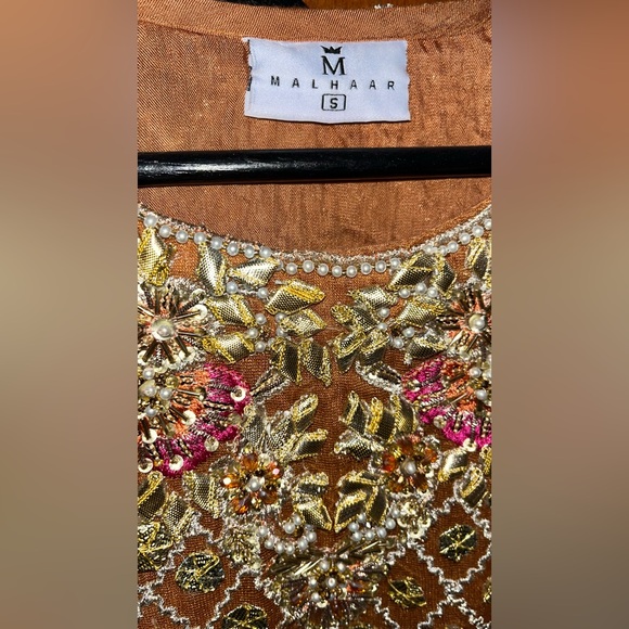 Malhaar Orange Gharara 3 Piece Size 36 - Picture 3 of 6